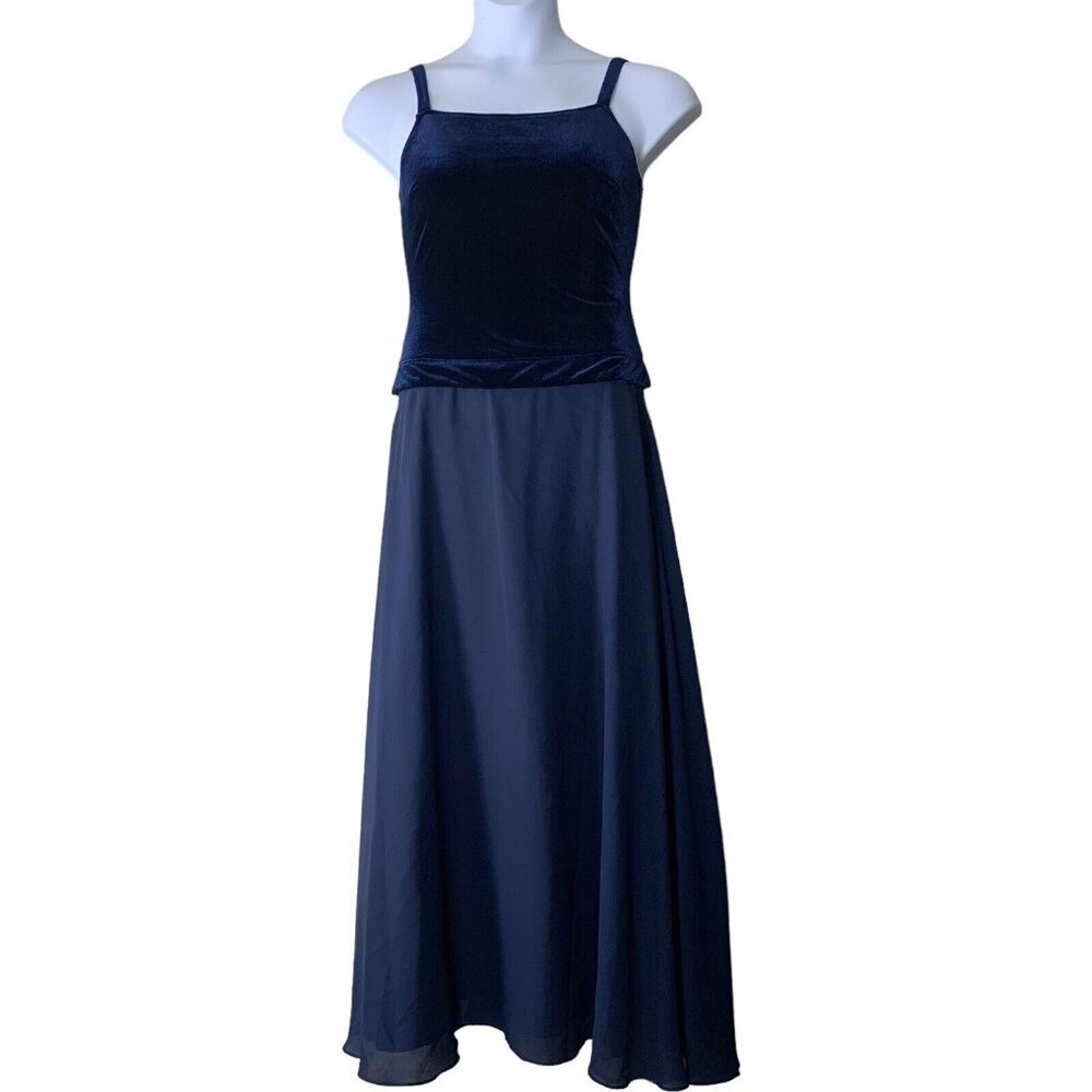 Vintage Formal Dress Full Length Navy Blue Tank Velvet Chiffon Rhapsody Size 4
